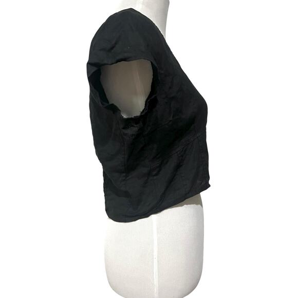 House of Harlow 1960 Linen Top Black Square Neck Short Sleeve Women’s Medium - Picture 7 of 9